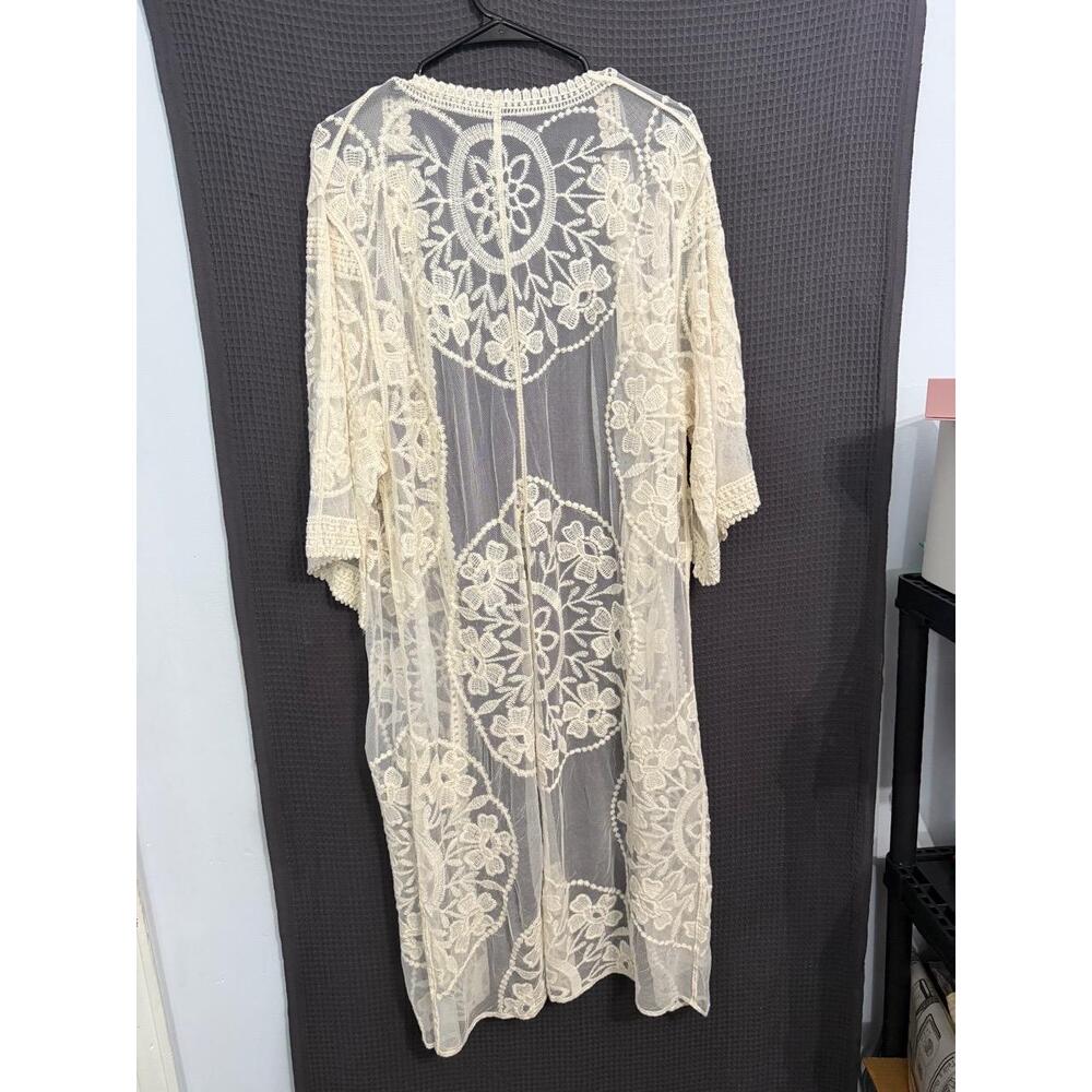 Kimono Womens One Size Ivory Boho Sheer Lace Floral Pattern Open Front Romantic - Picture 2 of 6